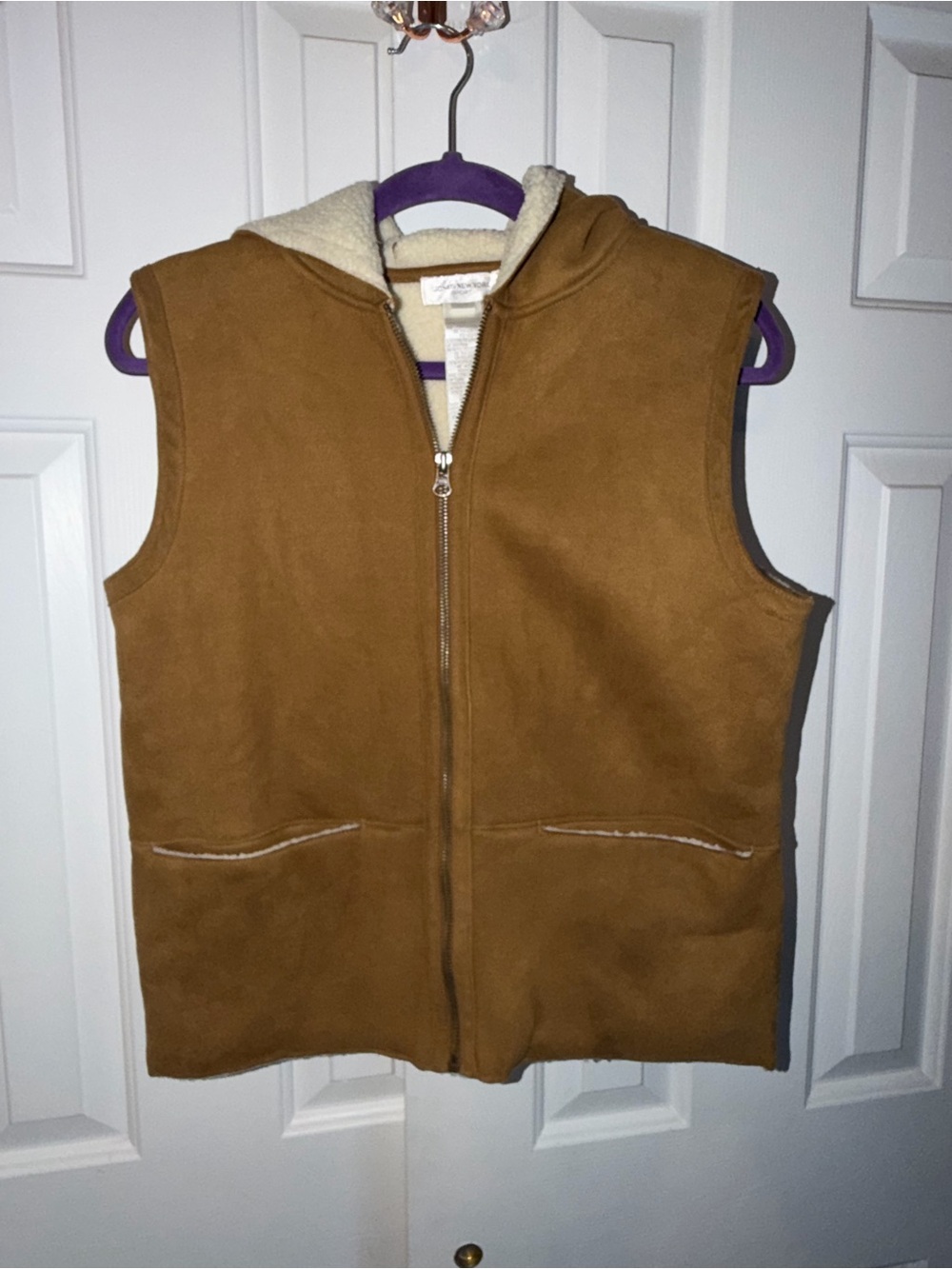 Jones New York Brown Hooded Sherpa-Lined Vest